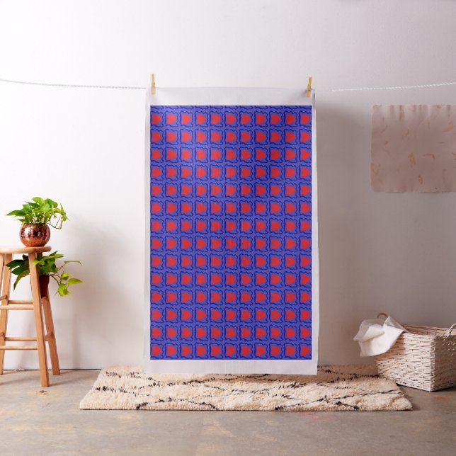 Royal blue with multi red hearts and a wavy border fabric (In Situ)