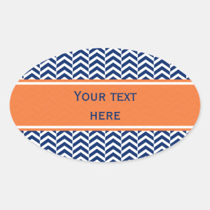 Royal Blue with Orange Chevron Pattern Oval Sticker
