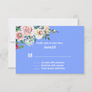 Royal Blue with White Dots and Flowers Wedding RSVP Card