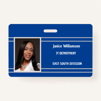 Royal Blue with White Stripes Name and Photo Badge