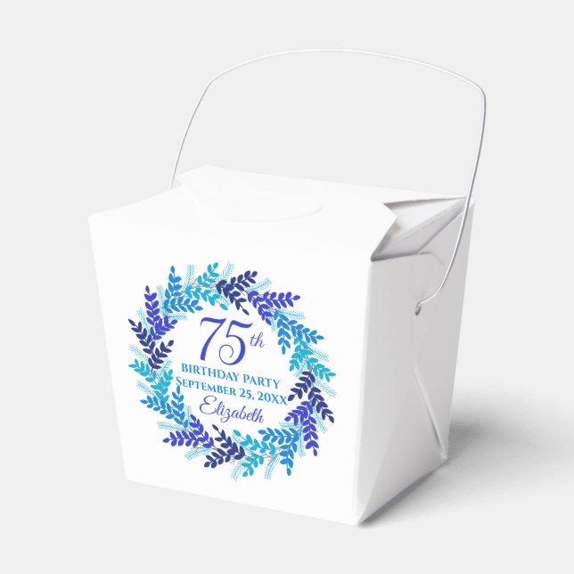 Royal Blue Wreath 75th Birthday Party Favor Box (Front Side)