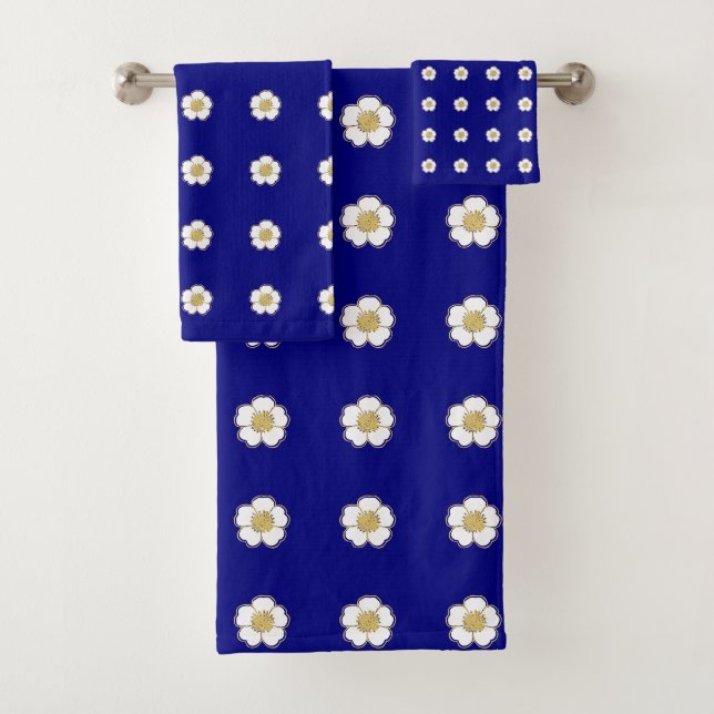 royal blue yellow and white Buttercup Flowers Bath Towel Set (Insitu)