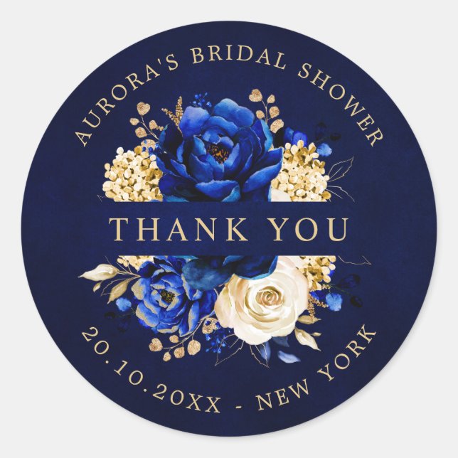 Royal Blue Yellow Gold Bridal Shower Thank you Cla Classic Round Sticker (Front)