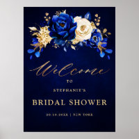 Royal Blue Yellow Gold Bridal Shower Welcome Poste