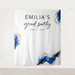 Royal Blue Yellow Gold Elegant Graduation Backdrop Tapestry