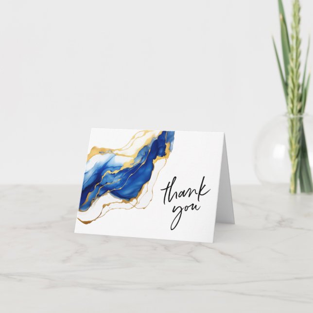Royal Blue Yellow Gold Elegant Graduation  Thank You Card (Front)