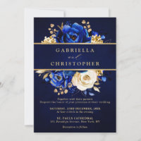 Royal Blue Yellow Gold Floral Bridal Shower Invita