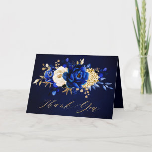 Royal Blue Yellow Gold Floral Bridal Shower Thank  You Card