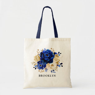 Royal Blue Yellow Gold Floral Bridesmaid gift Tote Bag