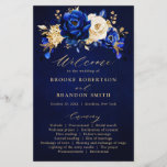 Royal Blue Yellow Gold Floral Wedding Program<br><div class="desc">Elegant royal blue gold theme wedding program card featuring elegant bouquet of royal blue,  Navy,  gold,  yellow  colour rose flowers buds and eucalyptus leaves. Please contact me for any help in customization or if you need any other product with this design.</div>