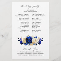 Royal Blue Yellow Gold Floral Wedding Programme
