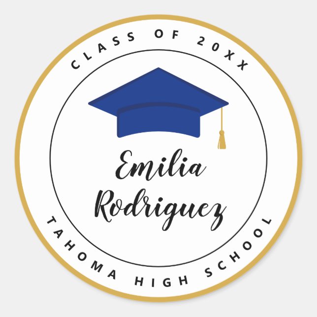 Royal Blue Yellow Gold Graduation Cap Seal (Front)