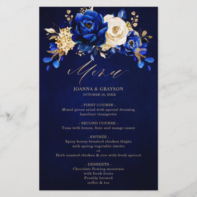 Royal Blue Yellow Gold Mariage menu (Devant)