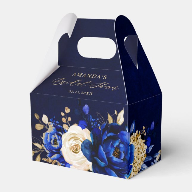Royal Blue Yellow Gold Metallic Bridal Shower Favo Favor Box (Back Side)