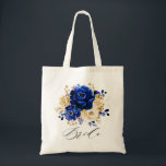 Royal Blue Yellow Gold Metallic Floral Bride Tote Bag<br><div class="desc">Elegant royal blue gold theme bride tote bag featuring elegant bouquet of royal blue,  Navy,  gold,  yellow  colour rose flowers buds and eucalyptus leaves. Please contact me for any help in customization or if you need any other product with this design.</div>