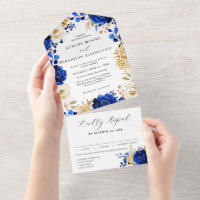 Royal Blue Yellow Gold Metallic Floral Wedding