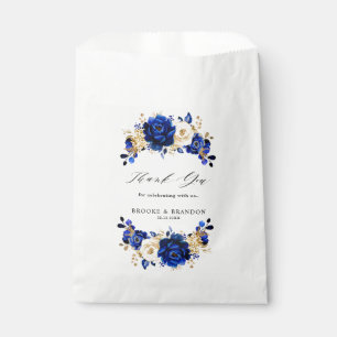 Royal Blue Yellow Gold Metallic Floral Wedding Favour Bag