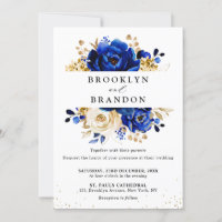 Royal Blue Yellow Gold Metallic Floral Wedding