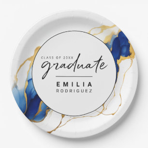 Royal Blue Yellow Gold Minimalist Graduation  Paper Plate