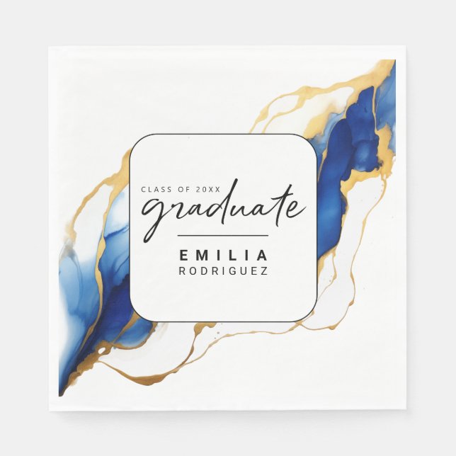 Royal Blue Yellow Gold Modern Graduation  Napkin (Front)