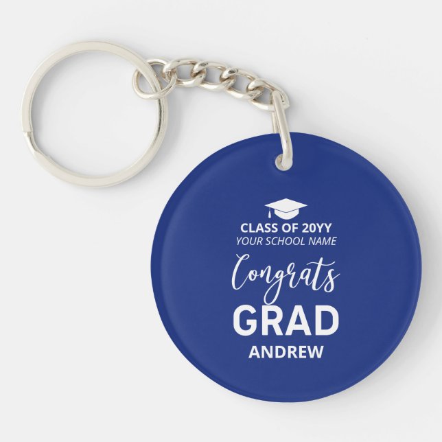 Royal Blue Your Name Photo 2023 Graduation Gift Keychain (Front)