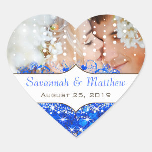 Royal Blue Your Photo Romantic Heart Leaf Sticker