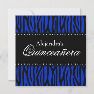 Royal Blue Zebra Diamonds Quinceanera Invitation