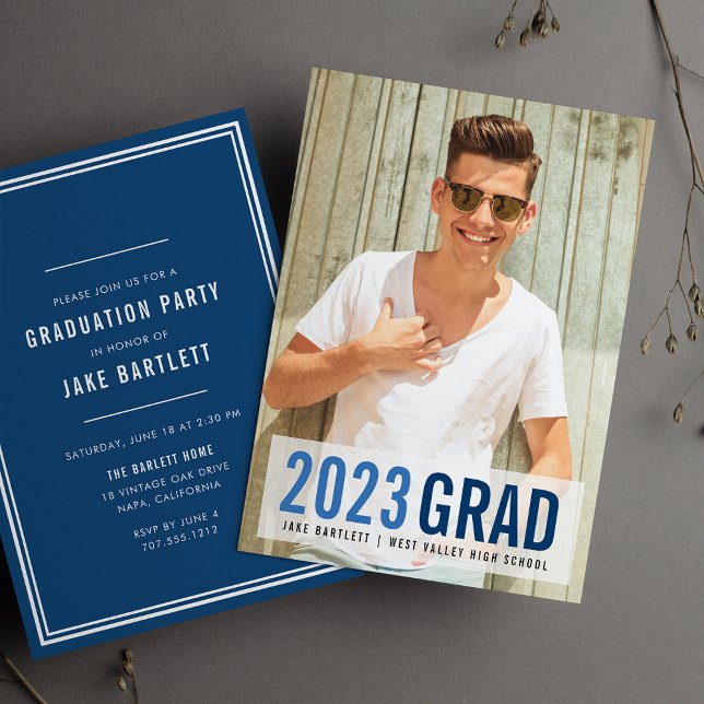 Royal Blues Photo Graduation Party Invitation (Creator Uploaded)