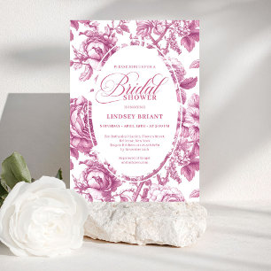 Royal Blush Velvet Rose Toile Bridal Shower Invite