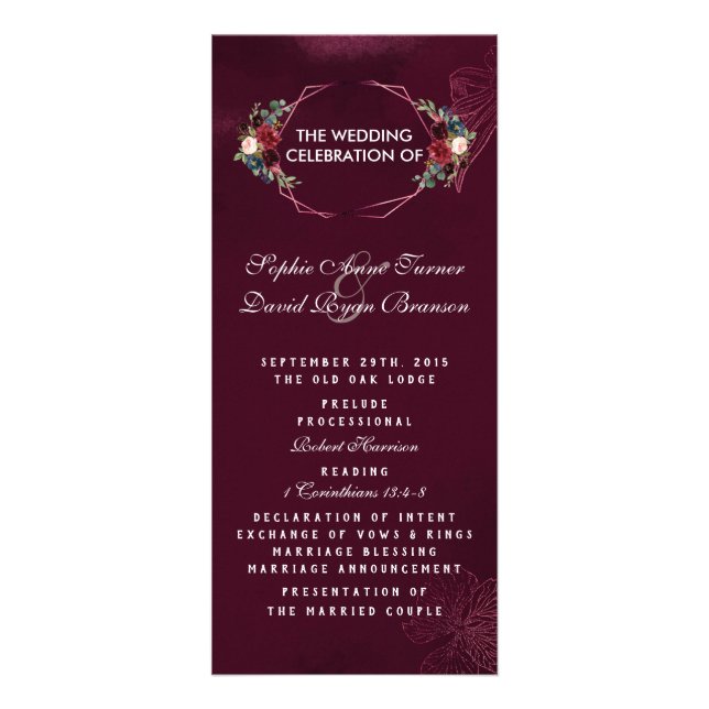 Royal Bourgogne Floral Programme de mariage géomét (Devant)