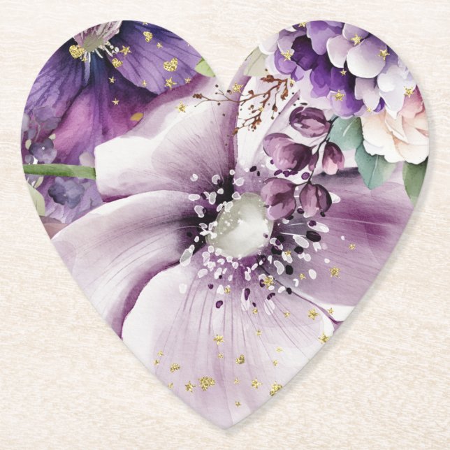 Royal British Purple Floral Paper Coaster (Front)