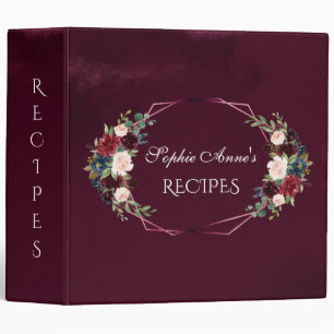 Royal Burgundy Floral Geometric RECIPES Binder