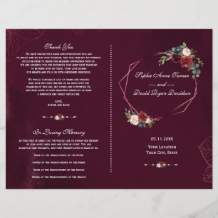 Royal Burgundy Floral Geometric Wedding Program