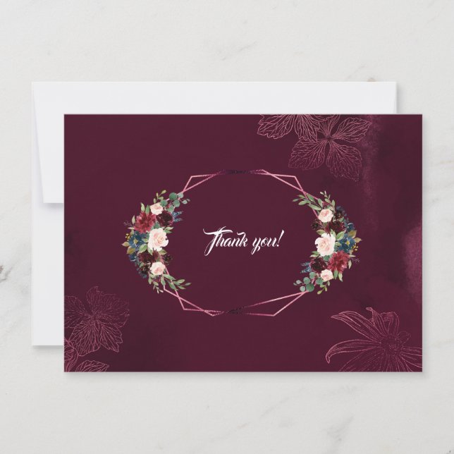 Royal Burgundy Floral Geometric Wedding Thank you (Front)
