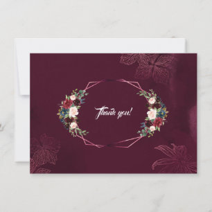 Royal Burgundy Floral Geometric Wedding Thank you Card