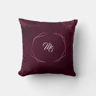 Royal Burgundy Floral Geometric Wedding Throw Pillow