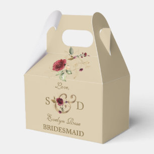 Royal Burgundy Gold Flowers Monogram Wedding Favor Box