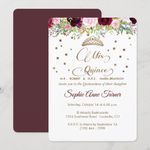 Royal Burgundy Gold Mis Quince Script Quinceañera Invitation