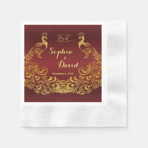 Royal Burgundy Gold Peacock Wedding Custom Napkin