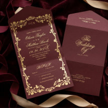 Royal Burgundy Gold Rose Wedding