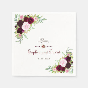 Royal Burgundy Marsala Floral Wedding Napkin