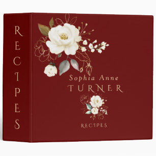 Royal Burgundy White Gold Floral Monogram Recipes Binder
