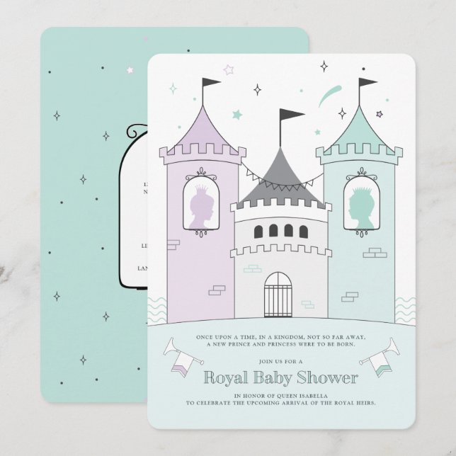 Royal Castle Boy Girl Twins Baby shower Invitation (Devant / Derrière)