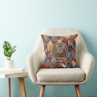 Royal Cat Abstract Geometric Aristocrat Pattern  Throw Pillow