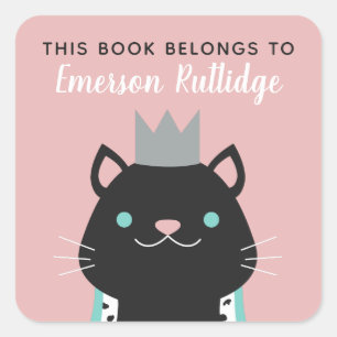 Royal Cat   Pink This Book Belongs To Square Sticker