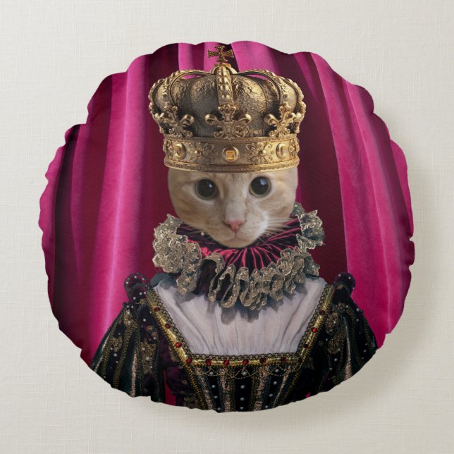 Royal Cat Square Round Throw Pillow (Front)