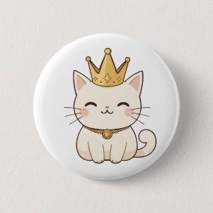 Royal Cat with Golden Crown Kawaii Design 2 Inch Round Button