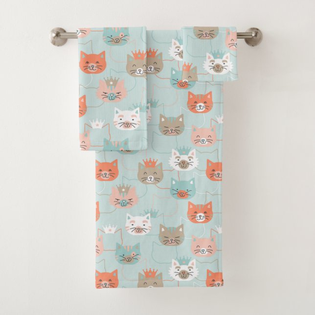 Royal Cats Pattern Bath Towel Set (Insitu)