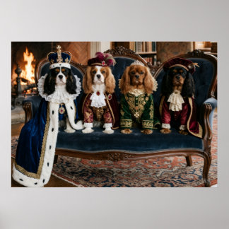 Royal Cavalier Spaniel Court on Velvet Sofa Poster