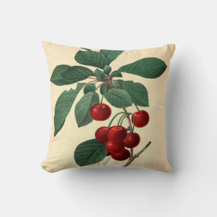 Royal Cherry Botanical Illustration Throw Pillow